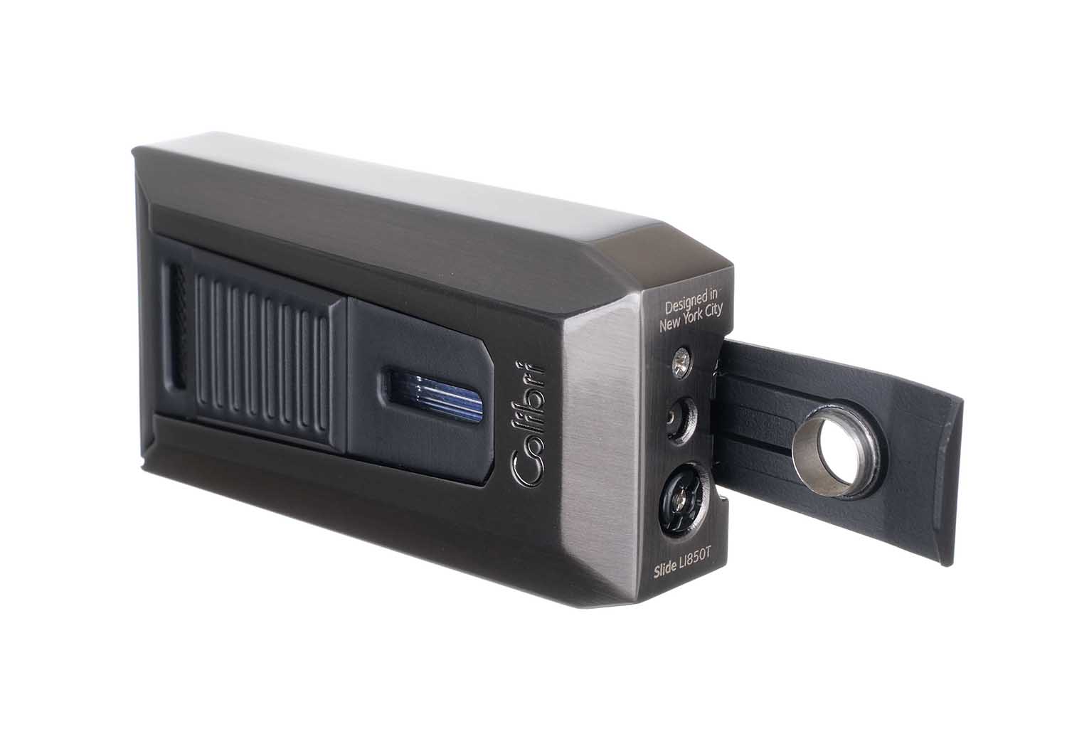 Зажигалка сигарная Colibri Slide (двойное пламя), черная-оружейная сталь preview